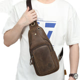 European And American Retro First-Layer Cowhide Mens Front Sling Bag